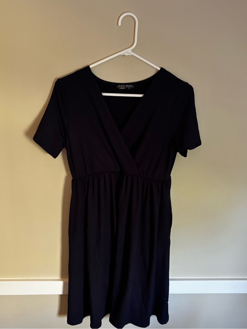 Shop Basic USA Navy Blue Mini Dress V-Neck Empire Waist Size Medium NWT